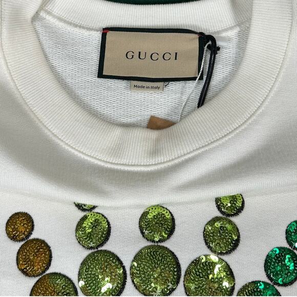 Gucci Love Parade Sequin Cotton Sweatshirt White NWT Oversized Small - Picture 5 of 9